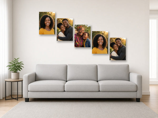 Stairwell Cascade canvas combo on a wall above a sofa