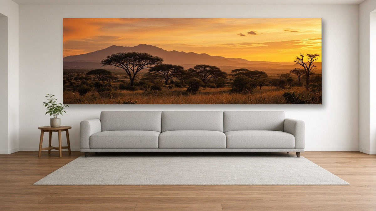 Large 3m panoramic canvas print above a sofa – Art On Anything Pretoria