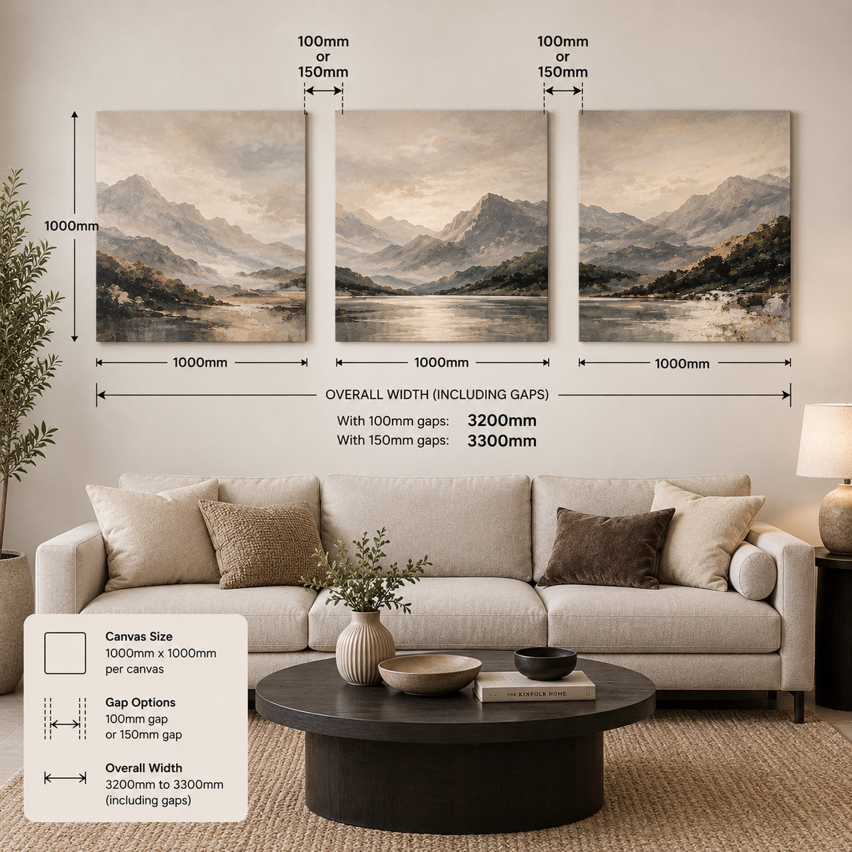 3-Piece Square Canvas Set - 1000mm x 1000mm – hand-stretched photo canvas print by Art On Anything, Pretoria (view 3)