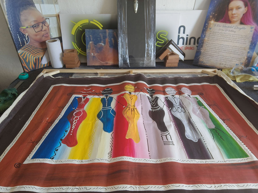 Colourful African art canvas in the studio