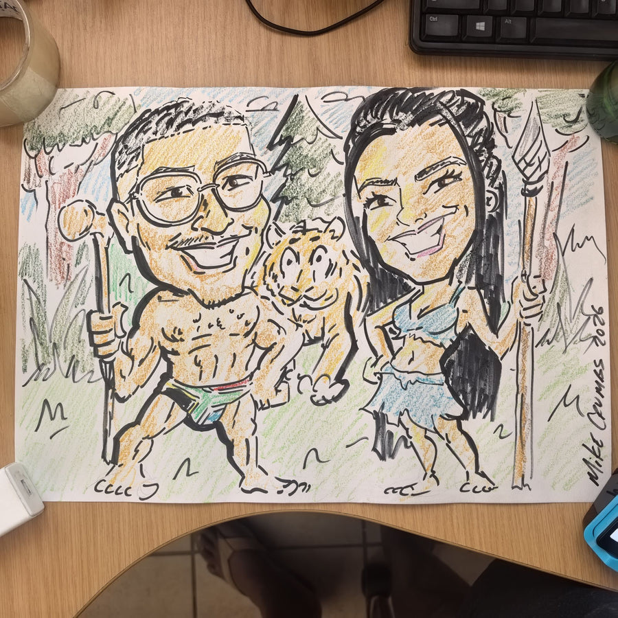 Hand-drawn caricature artwork