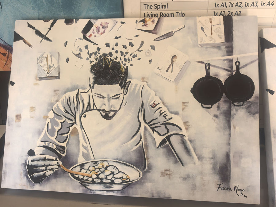 Black-and-white chef artwork canvas