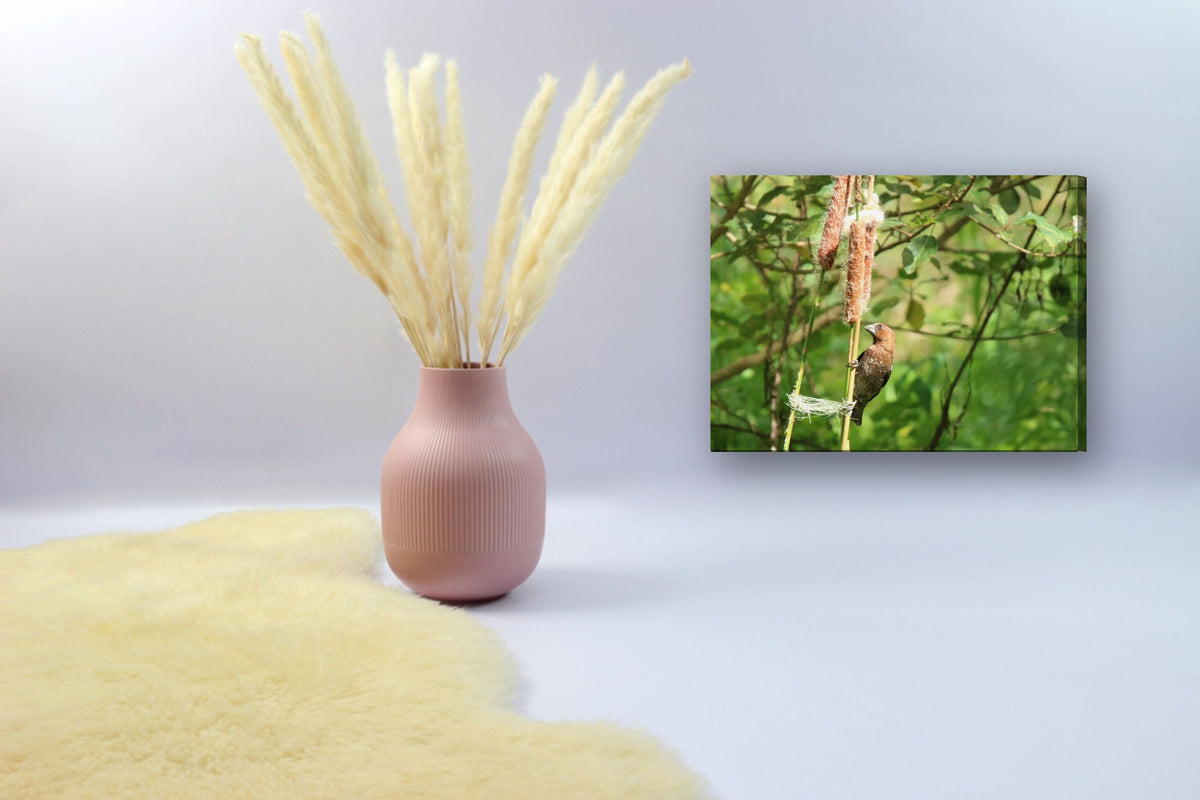 Bird in the Reeds by Mark Isaacs canvas print in a styled corner