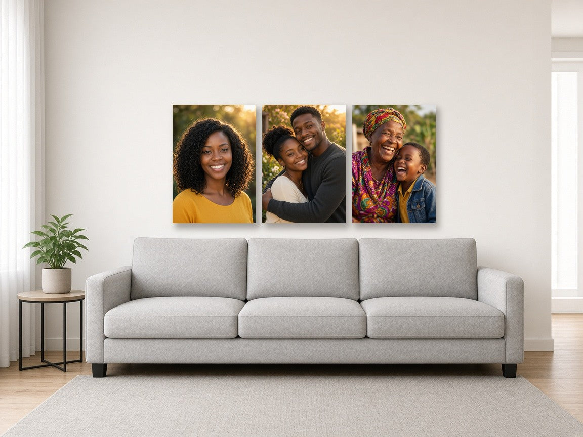 Classic Trio canvas combo on a wall above a sofa