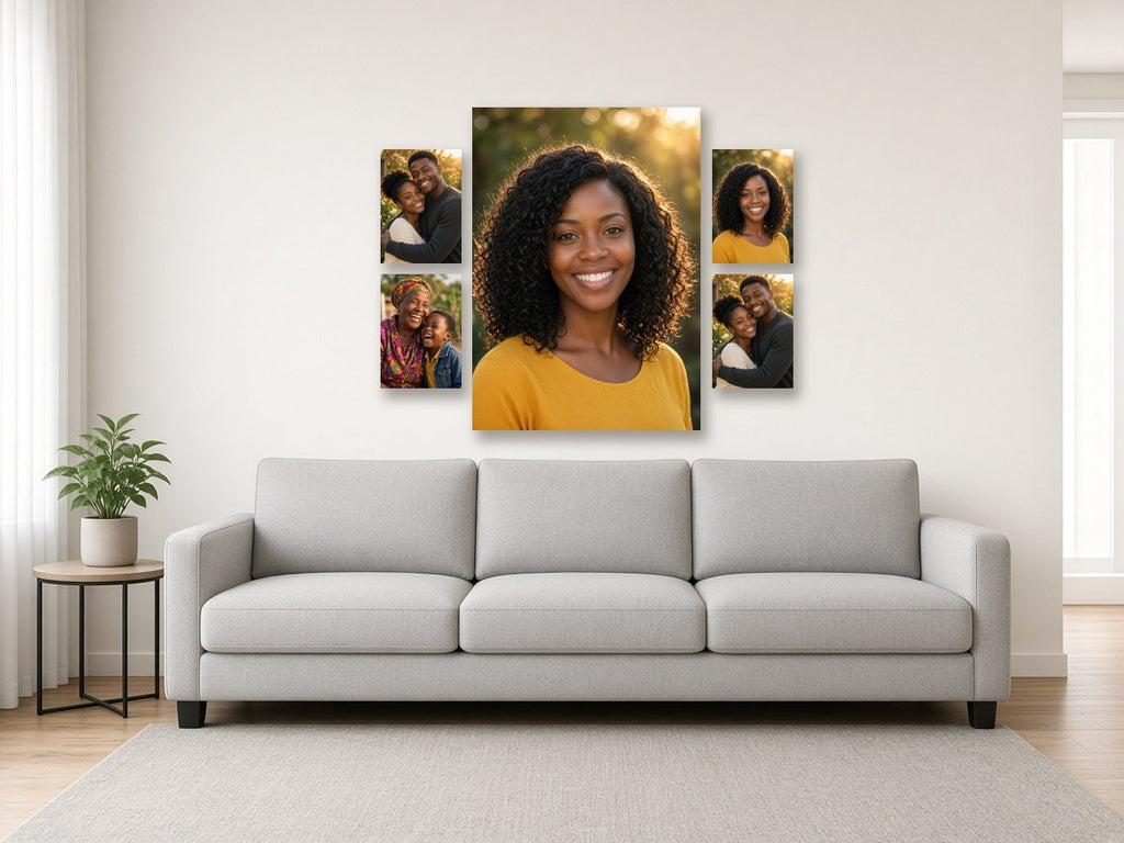 Gallery Five canvas combo on a wall above a sofa