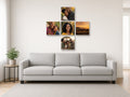 Plus Five canvas combo on a wall above a sofa