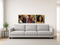 Square Trio canvas combo on a wall above a sofa