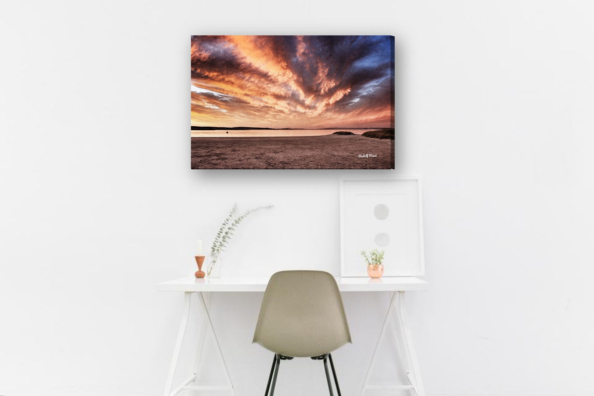 Fiery Sky Over the Beach by Rudolf Maré canvas print in a home office