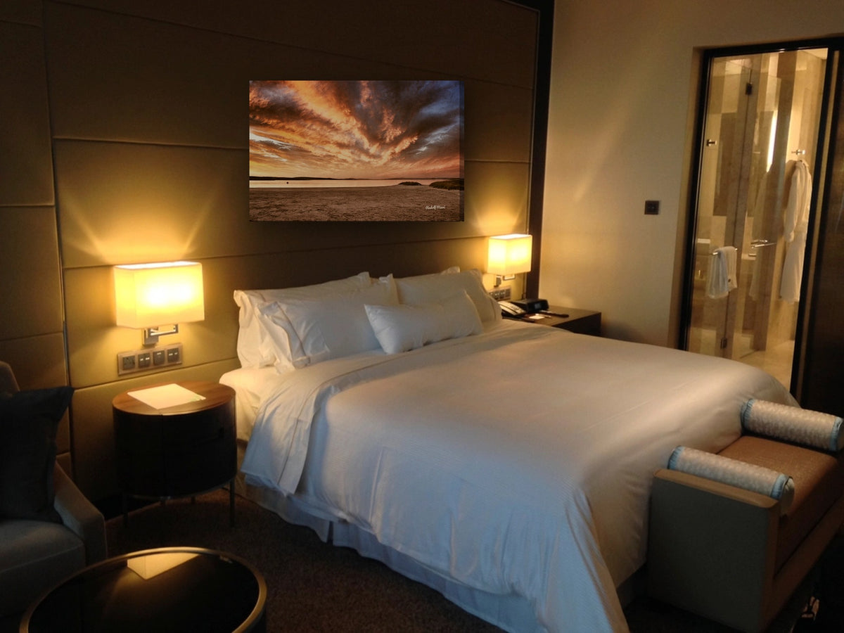 Fiery Sky Over the Beach by Rudolf Maré canvas print in a bedroom