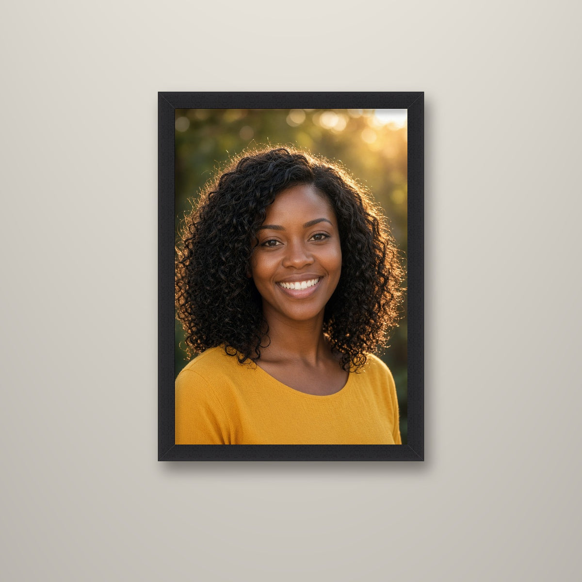 Portrait photo framed canvas print in a black frame