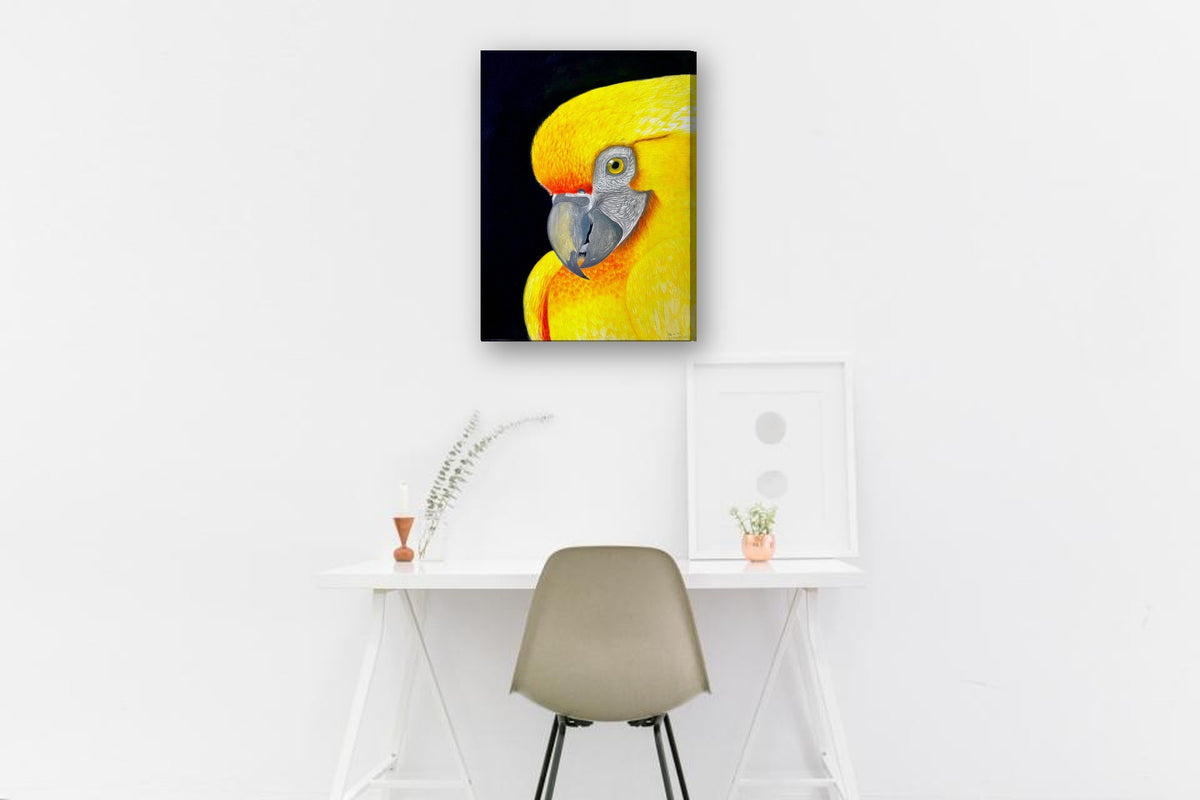 Golden Parrot by Sipho canvas print in a home office