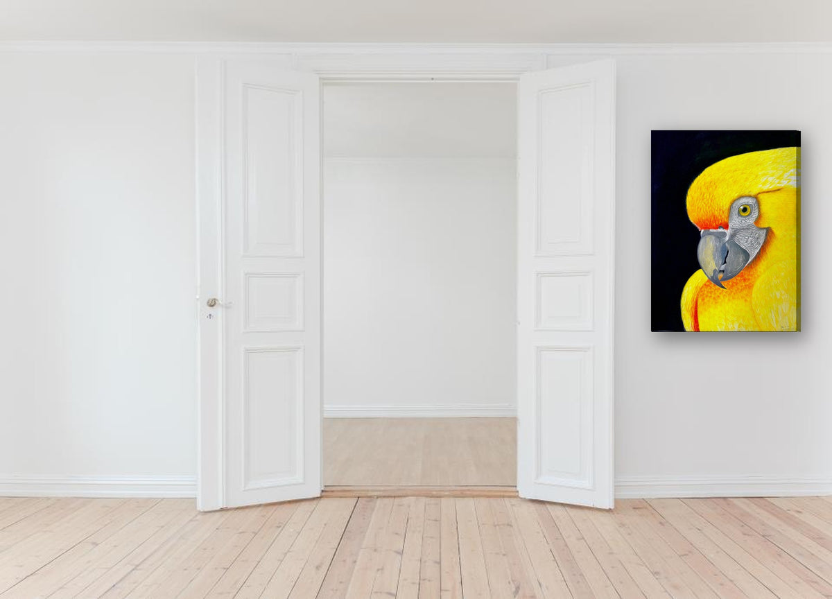 Golden Parrot by Sipho canvas print in a hallway