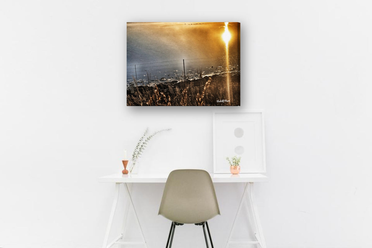 Golden Sunset Over the Water by Rudolf Maré canvas print in a home office