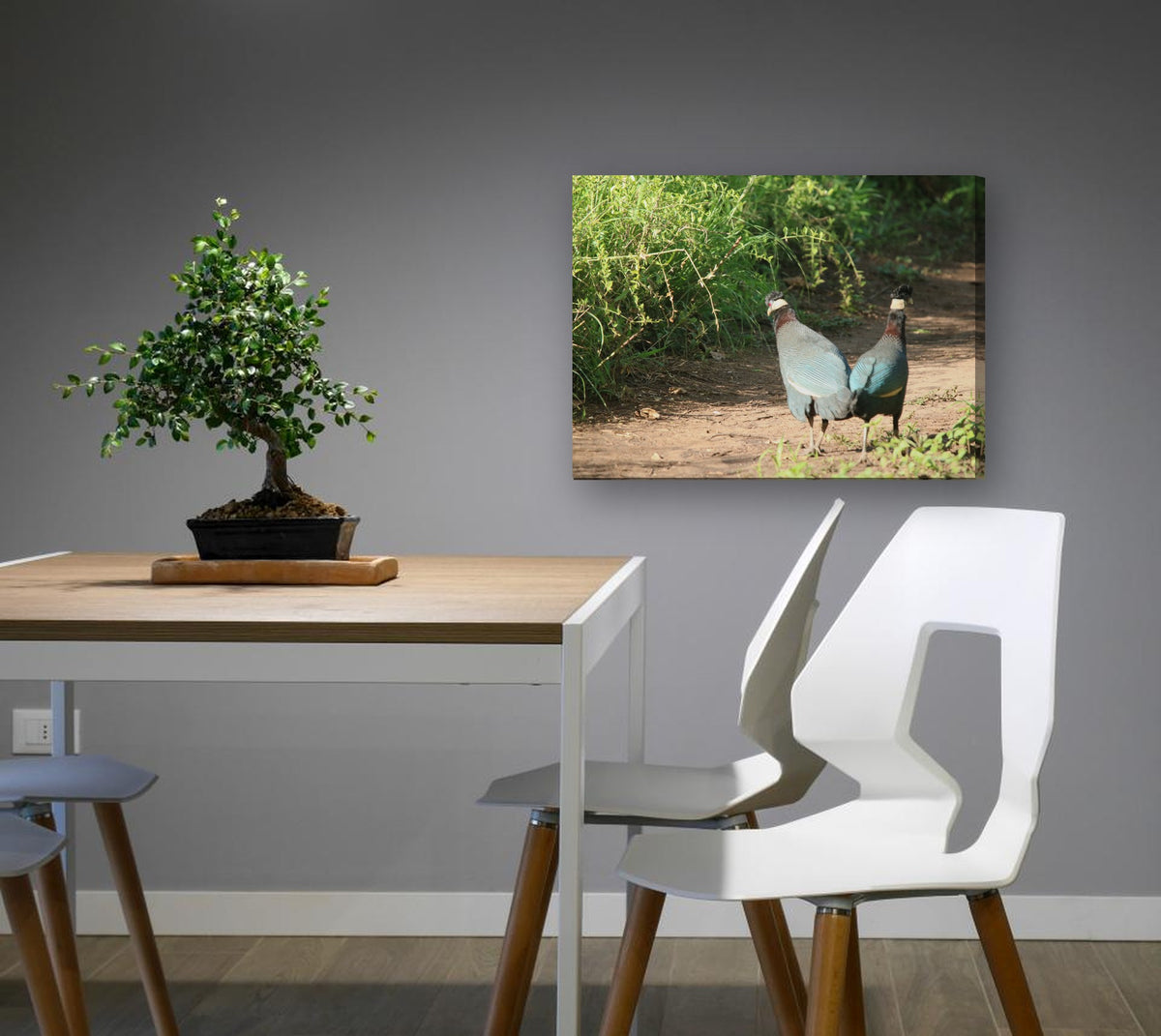 Guineafowl Pair by Mark Isaacs canvas print in a dining nook