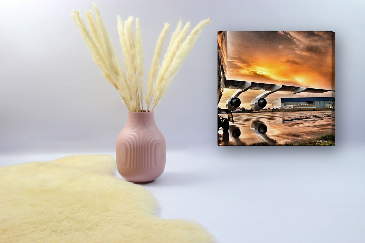 Jet Wing at Sunset by Rudolf Maré canvas print in a styled corner