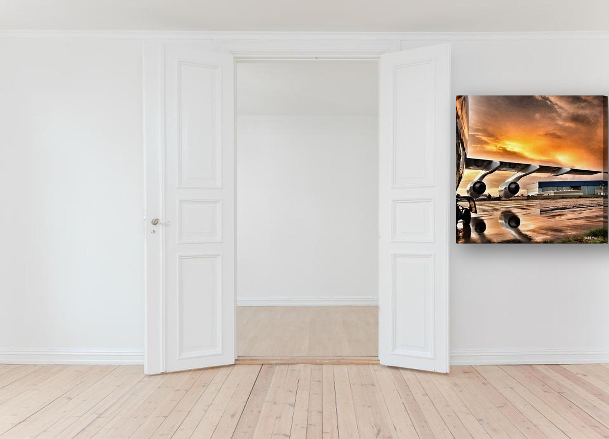 Jet Wing at Sunset by Rudolf Maré canvas print in a hallway