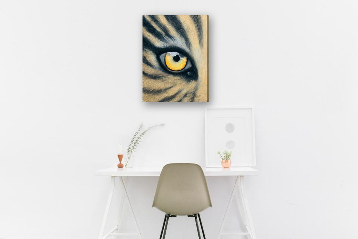 Leopard Eye by Sipho canvas print in a home office