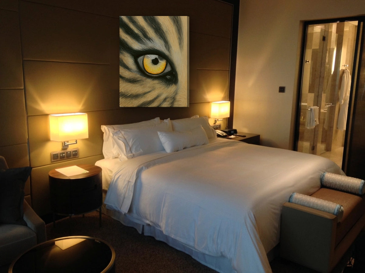 Leopard Eye by Sipho canvas print in a bedroom