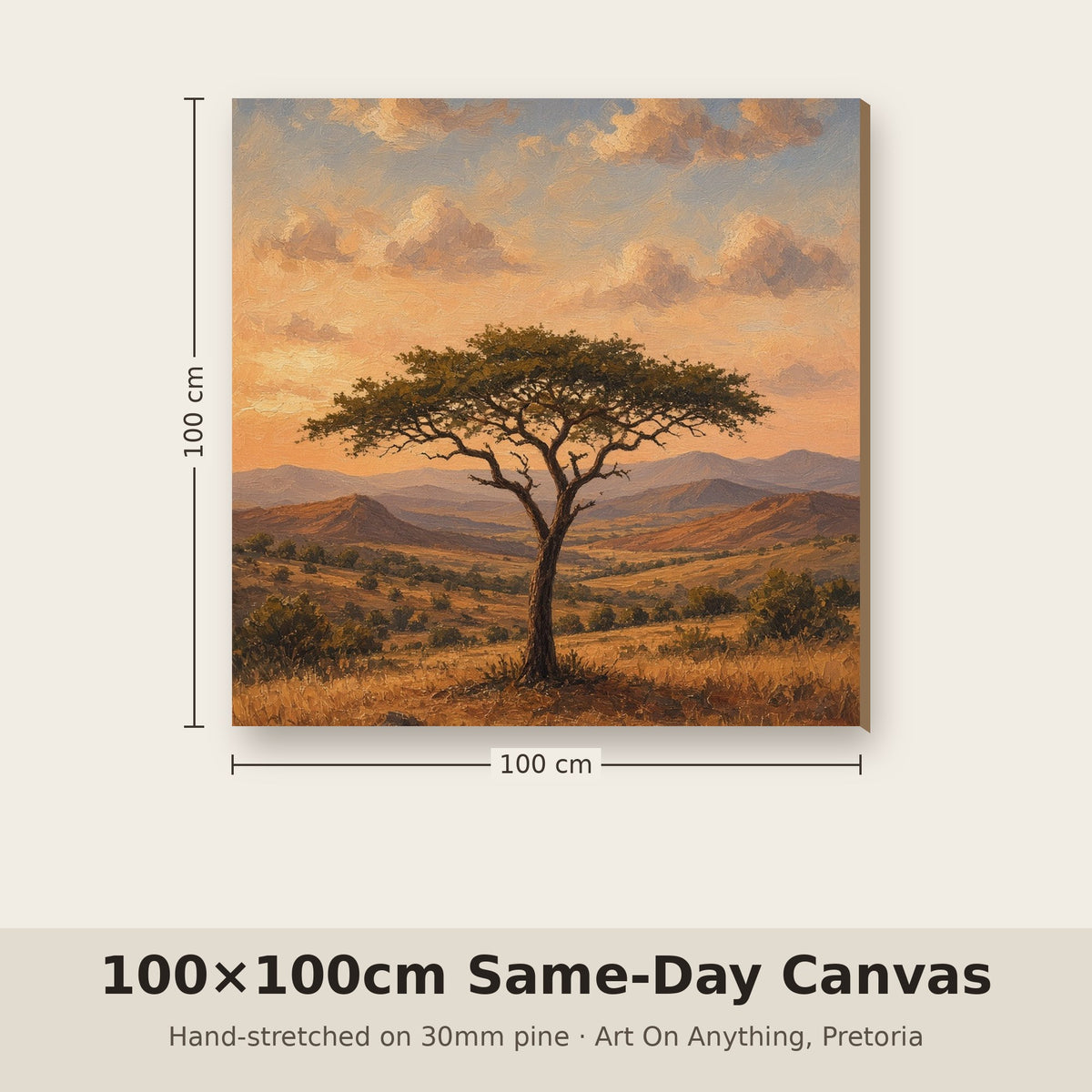 100×100cm same-day photo canvas mockup, 1000×1000mm
