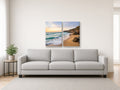 2-Panel Horizontal Split Canvas canvas print of an ocean seascape hanging above a sofa in a modern living room