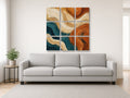 9-Panel Grid canvas print of an abstract artwork hanging above a sofa in a modern living room