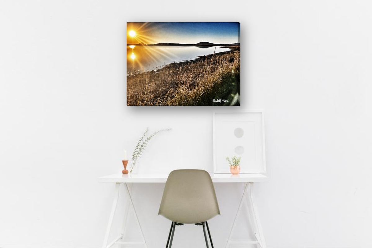 Sunset Over the Lake by Rudolf Maré canvas print in a home office
