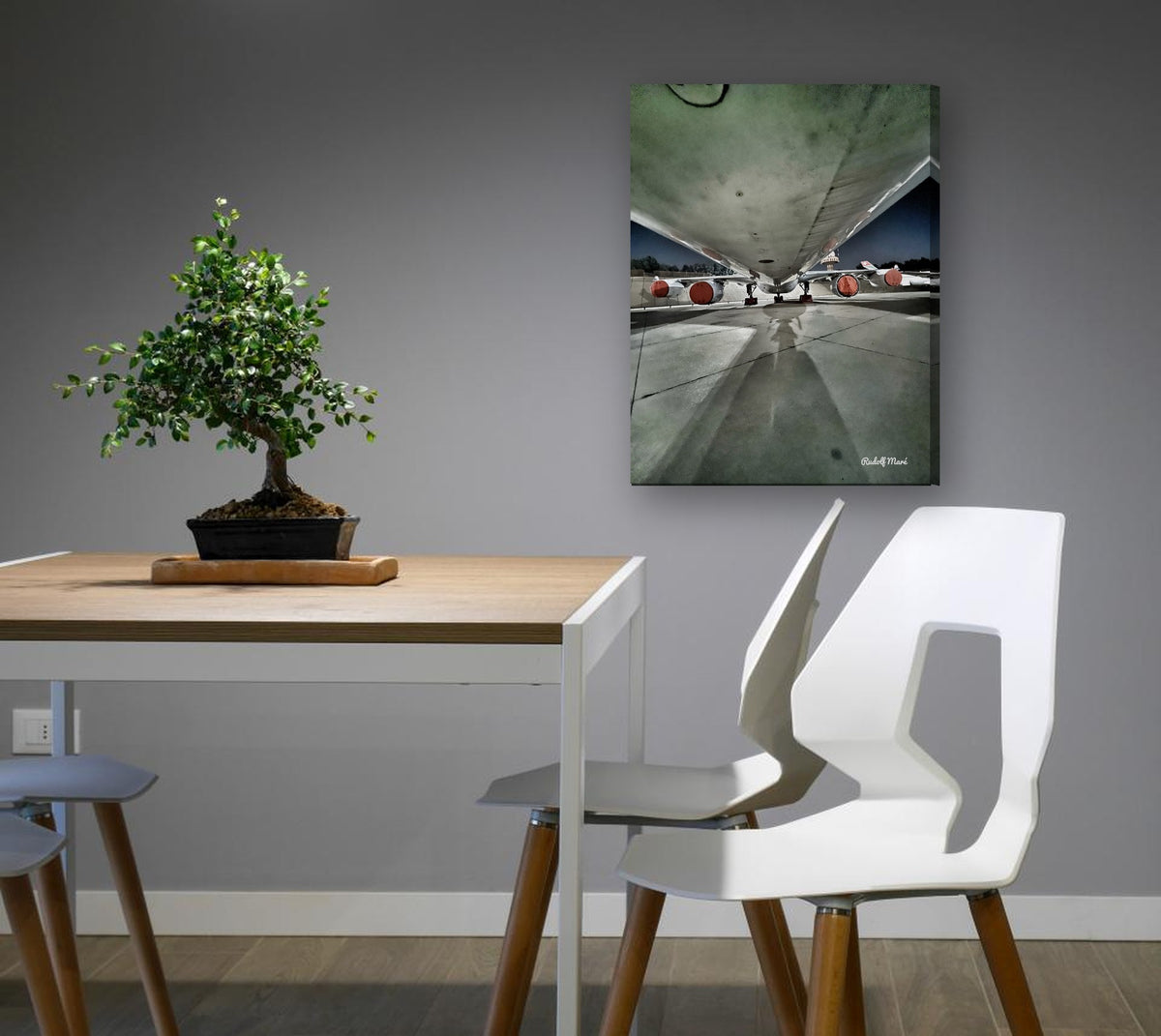 Under the Airliner by Rudolf Maré canvas print in a dining nook